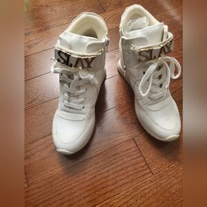 Ina White High-Top Sneakers with Gold Accents